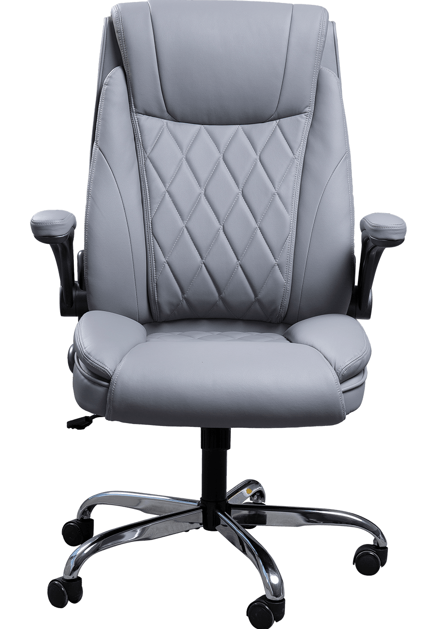 Luxury Comfortable High Back Grey Leather Executive Chair Swivel Adjustable Height Ergonomic Office Chair Boss Chair