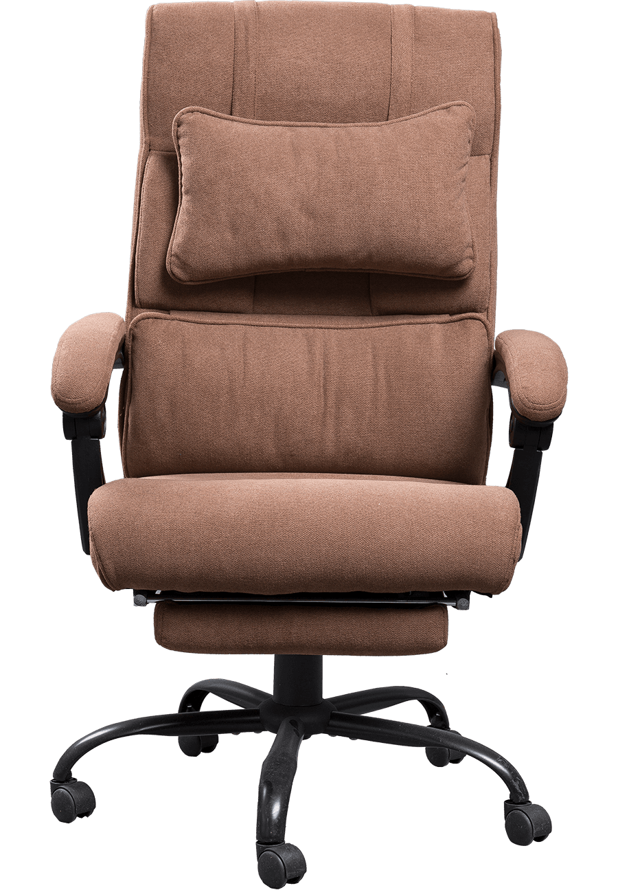 Fashion Design Brown Linen Fabric Office Chair Ergonomic Boss Chair Soft Fabric Linkage Armrest With Footrest 