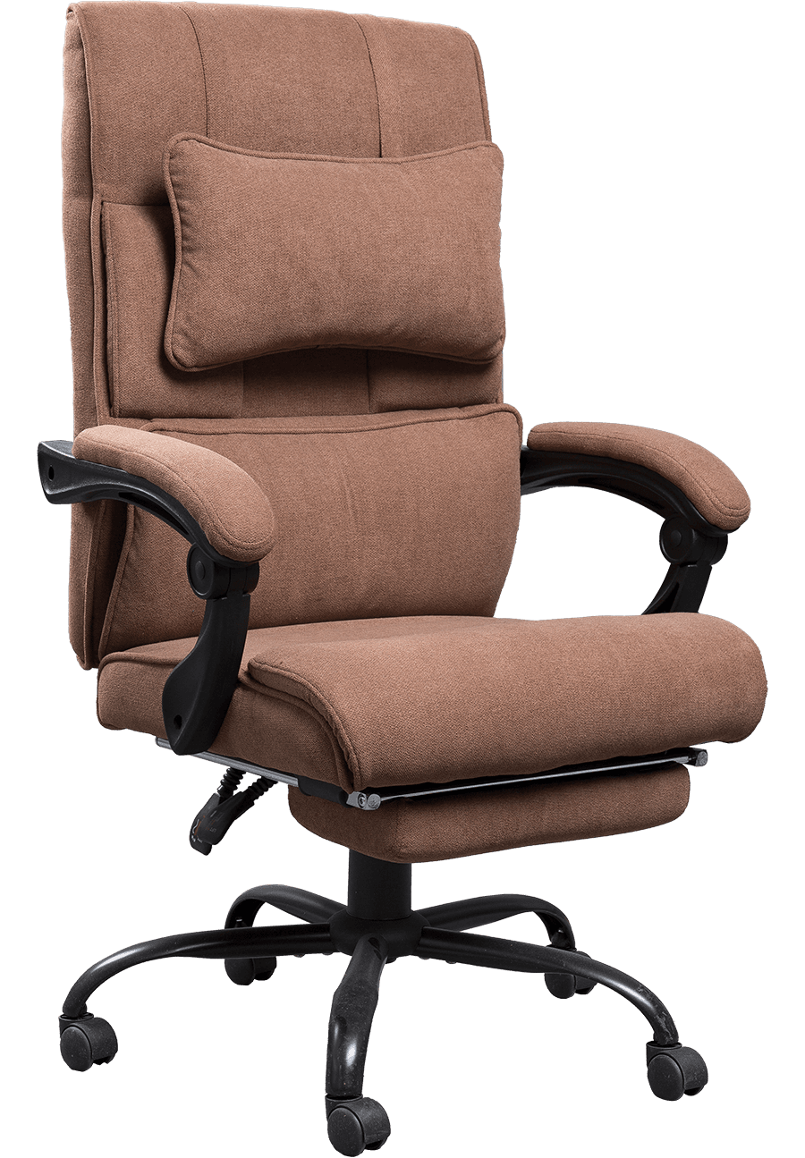 Fashion Design Brown Linen Fabric Office Chair Ergonomic Boss Chair Soft Fabric Linkage Armrest With Footrest  details