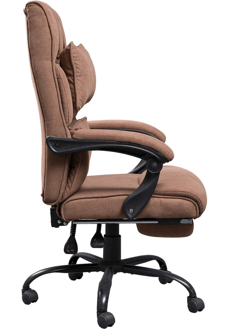 Fashion Design Brown Linen Fabric Office Chair Ergonomic Boss Chair Soft Fabric Linkage Armrest With Footrest  details