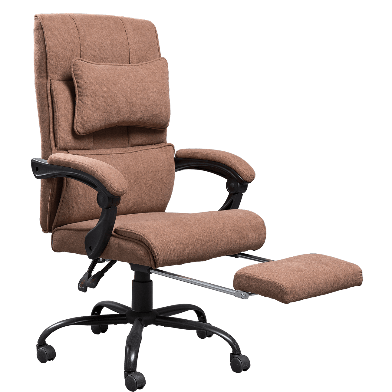 Fashion Design Brown Linen Fabric Office Chair Ergonomic Boss Chair Soft Fabric Linkage Armrest With Footrest  details